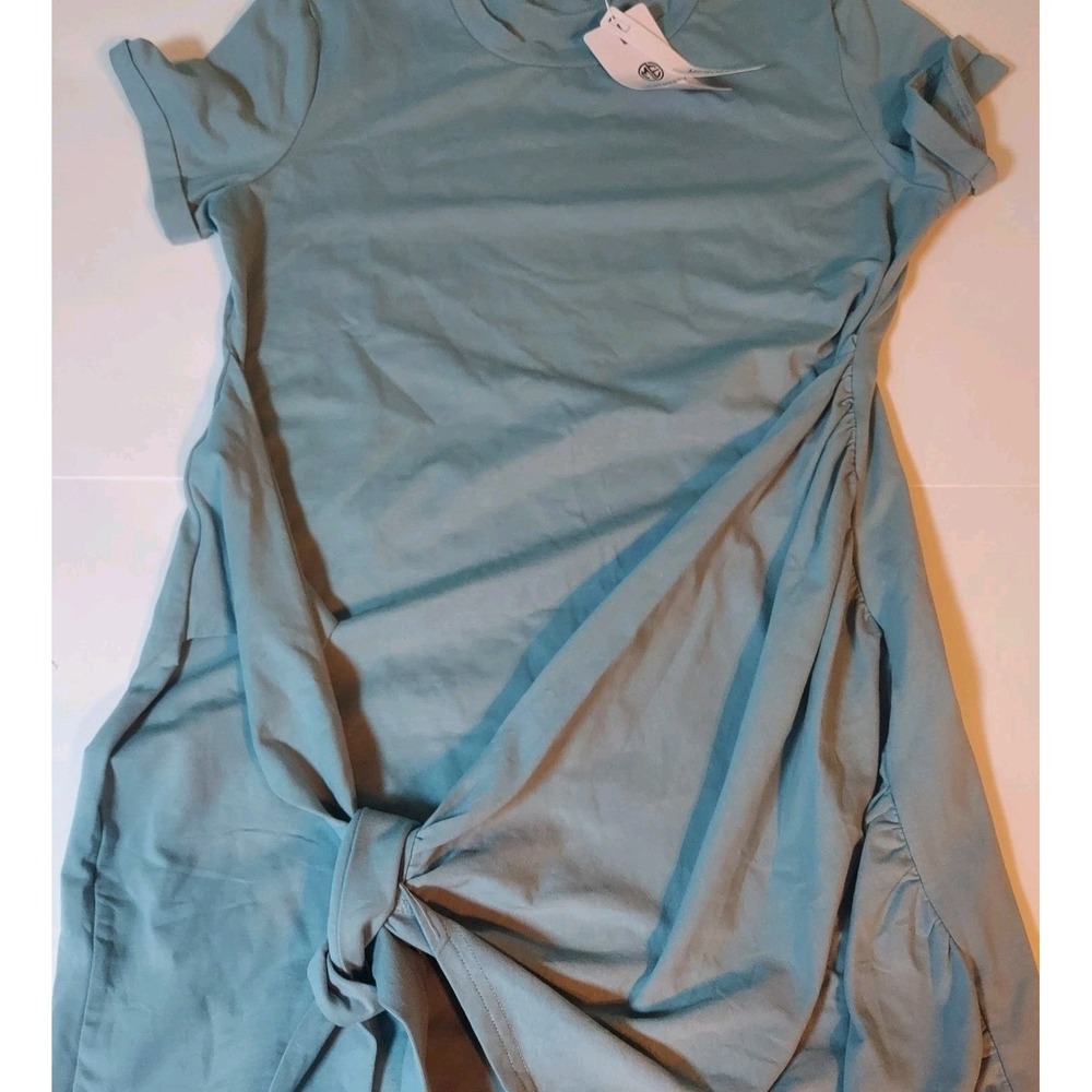 Merokeety Womens Green‎ Tie Dress Short Sleeve Midi Dress M Whimsical Beachy